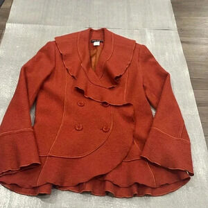 [40/US:8]Lucien Daunois Collection Orange Red Wool Flared  Blazer Jacket